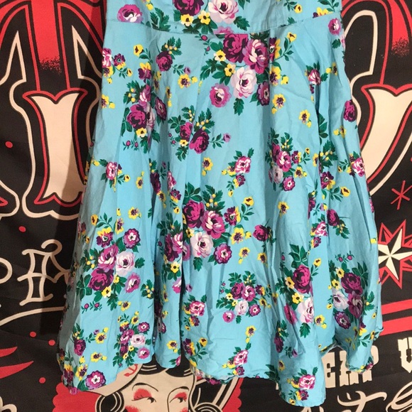 Hell Bunny Turquoise Floral Pinup Halter Dress 👗 - Picture 7 of 11